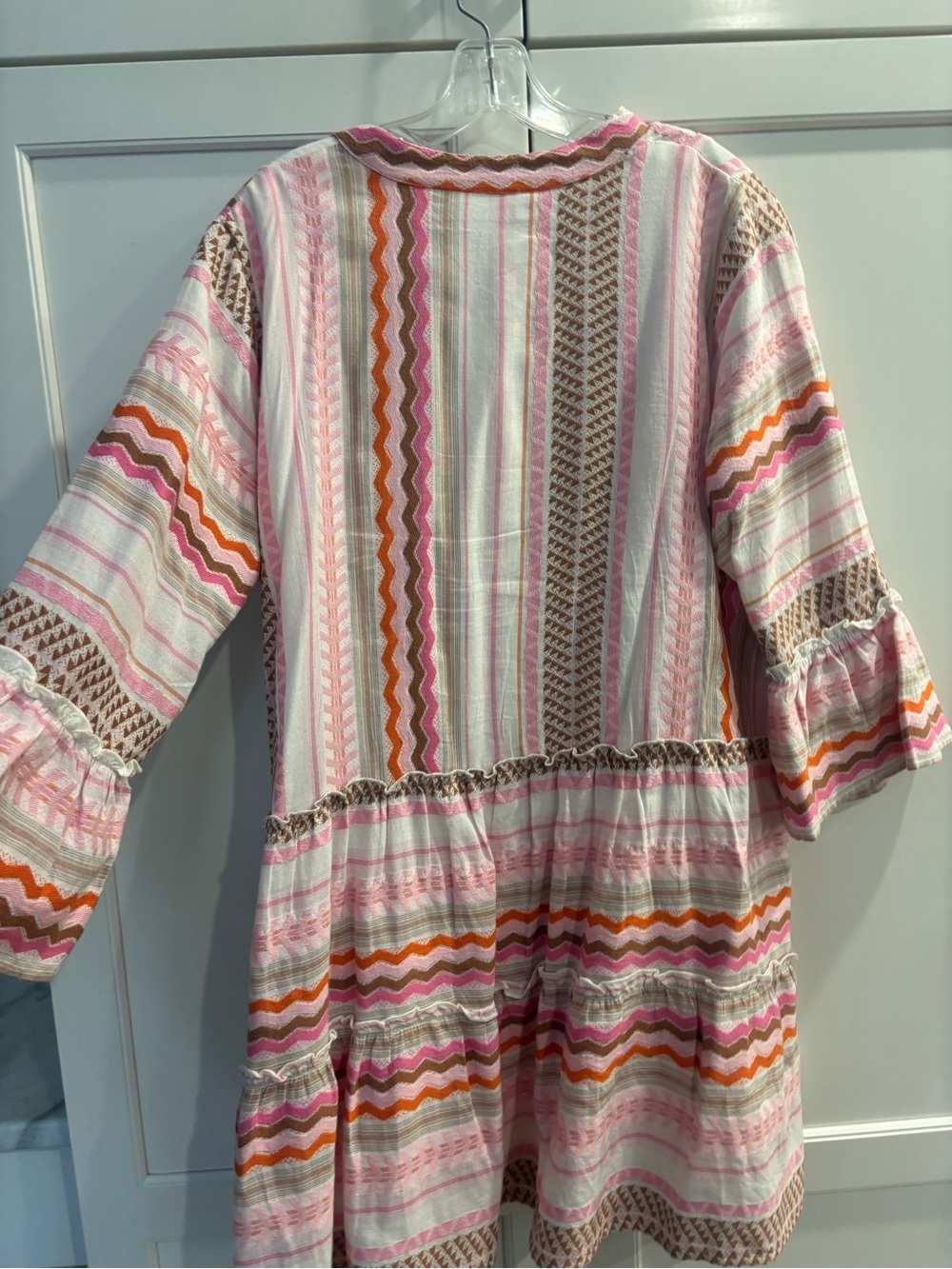 THML Pink, Orange & Brown Long Sleeve Tiered Dress - Picture 4 of 7